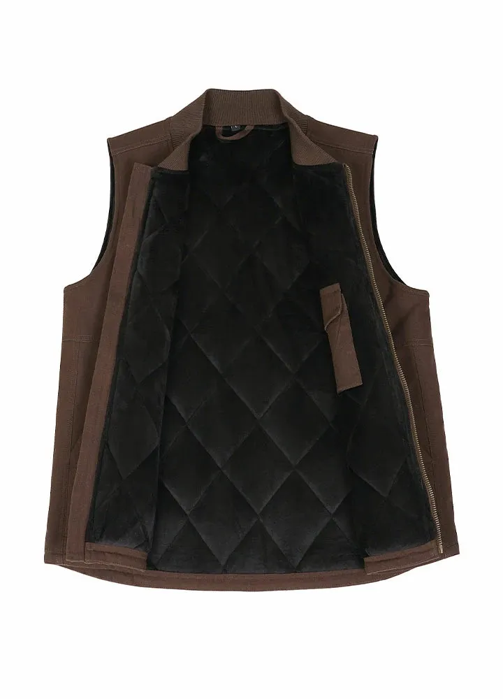 Men's Arctic Quilted Lined Washed Rugged Duck Canvas Work Vest,Zip Up