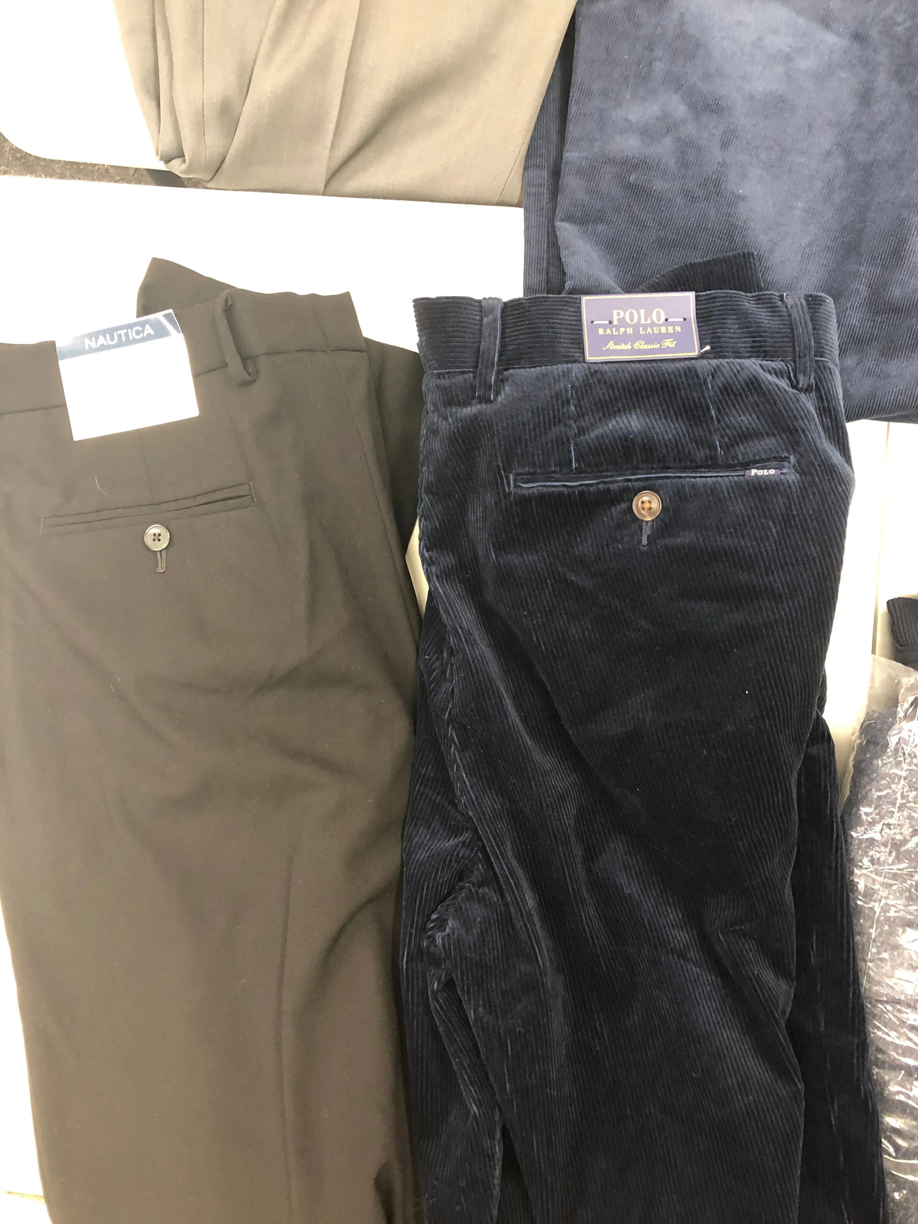 Men's Clothing Pants Wholesale Lot, POLO RALPH LAUREN, NAUTICA, EDDIE BAUER, WEATHERPROOF, HAGGAR, GREG NORMAN, GERRY and more, 10 items, Shelf Pulls, MSRP $573