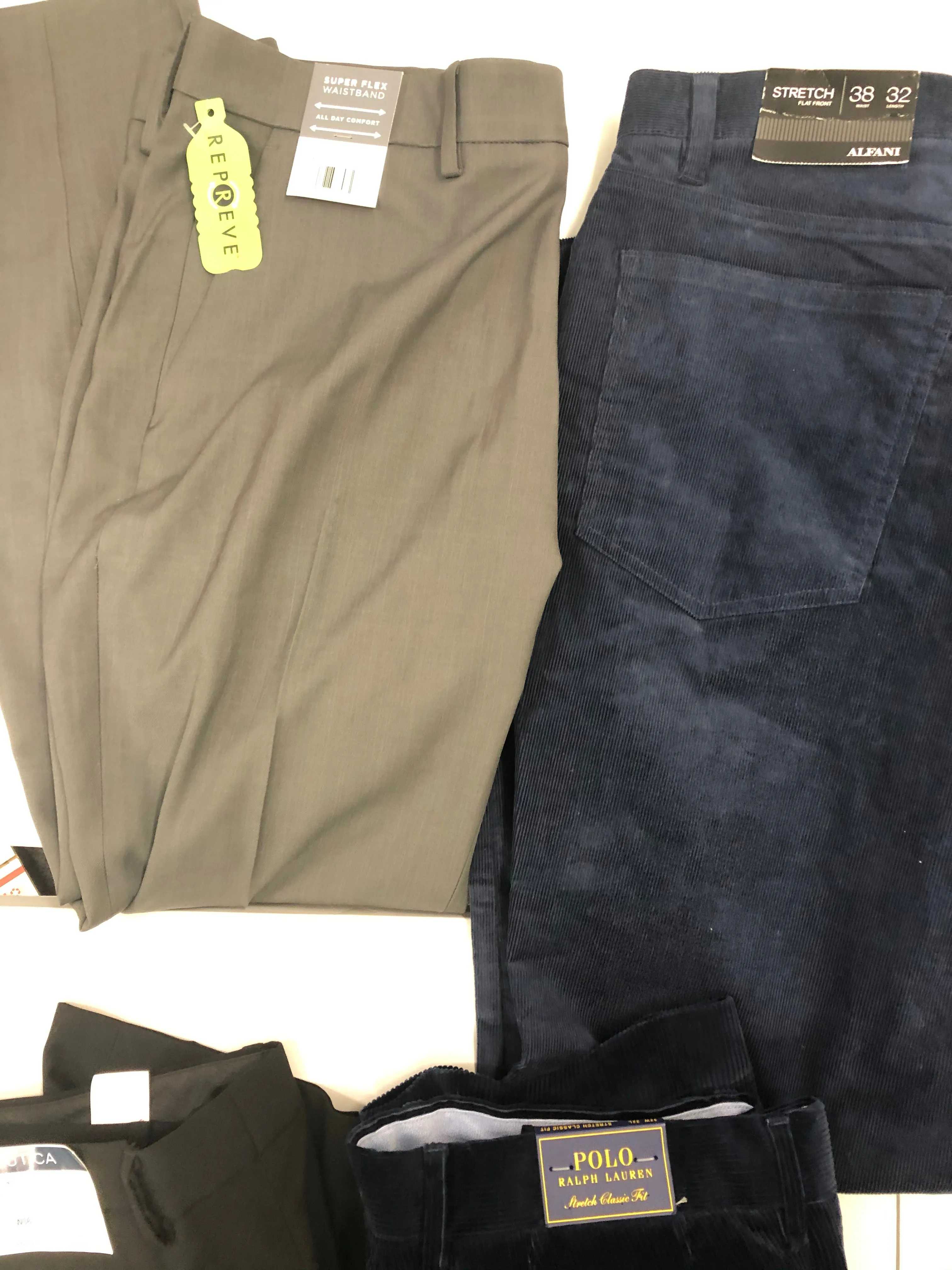Men's Clothing Pants Wholesale Lot, POLO RALPH LAUREN, NAUTICA, EDDIE BAUER, WEATHERPROOF, HAGGAR, GREG NORMAN, GERRY and more, 10 items, Shelf Pulls, MSRP $573