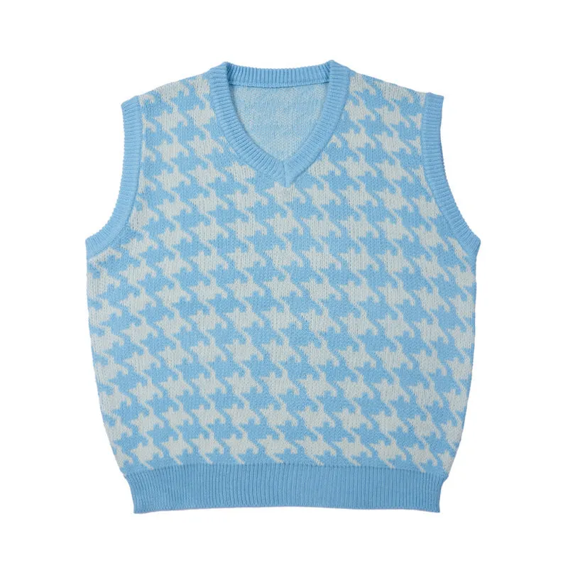 Mens Fall Outfits Vintage Plaid Knitted Vest Man Loose Couple Pullover Sleeveless Sweater