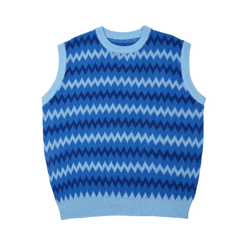 Mens Fall Outfits Vintage Plaid Knitted Vest Man Loose Couple Pullover Sleeveless Sweater