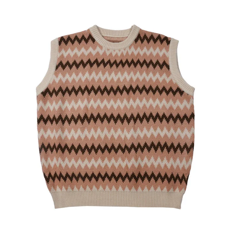 Mens Fall Outfits Vintage Plaid Knitted Vest Man Loose Couple Pullover Sleeveless Sweater