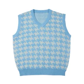 Mens Fall Outfits Vintage Plaid Knitted Vest Man Loose Couple Pullover Sleeveless Sweater