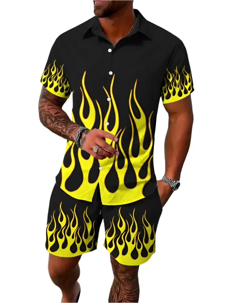 Men's Summer Hawaiian Shirt & Shorts Set – Stylish Short-Sleeve Casual Outfit for Beach Vacations