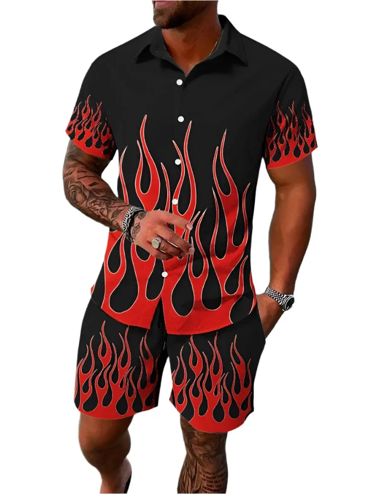 Men's Summer Hawaiian Shirt & Shorts Set – Stylish Short-Sleeve Casual Outfit for Beach Vacations