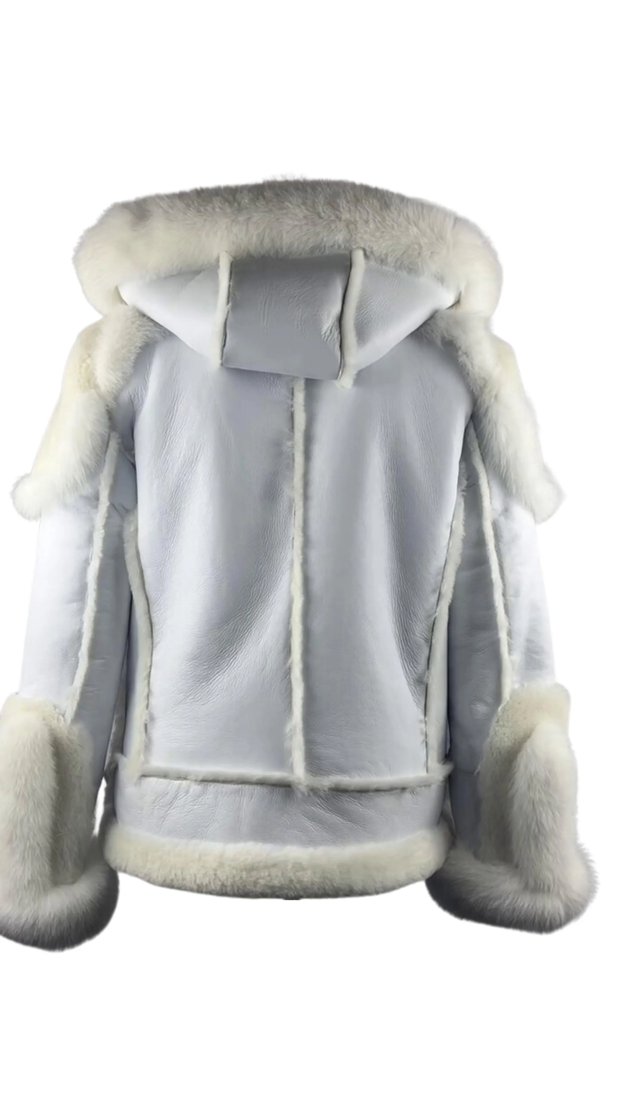 Men's White Fox Fur Trimmed Biker Shearling Jacket Style # 3004