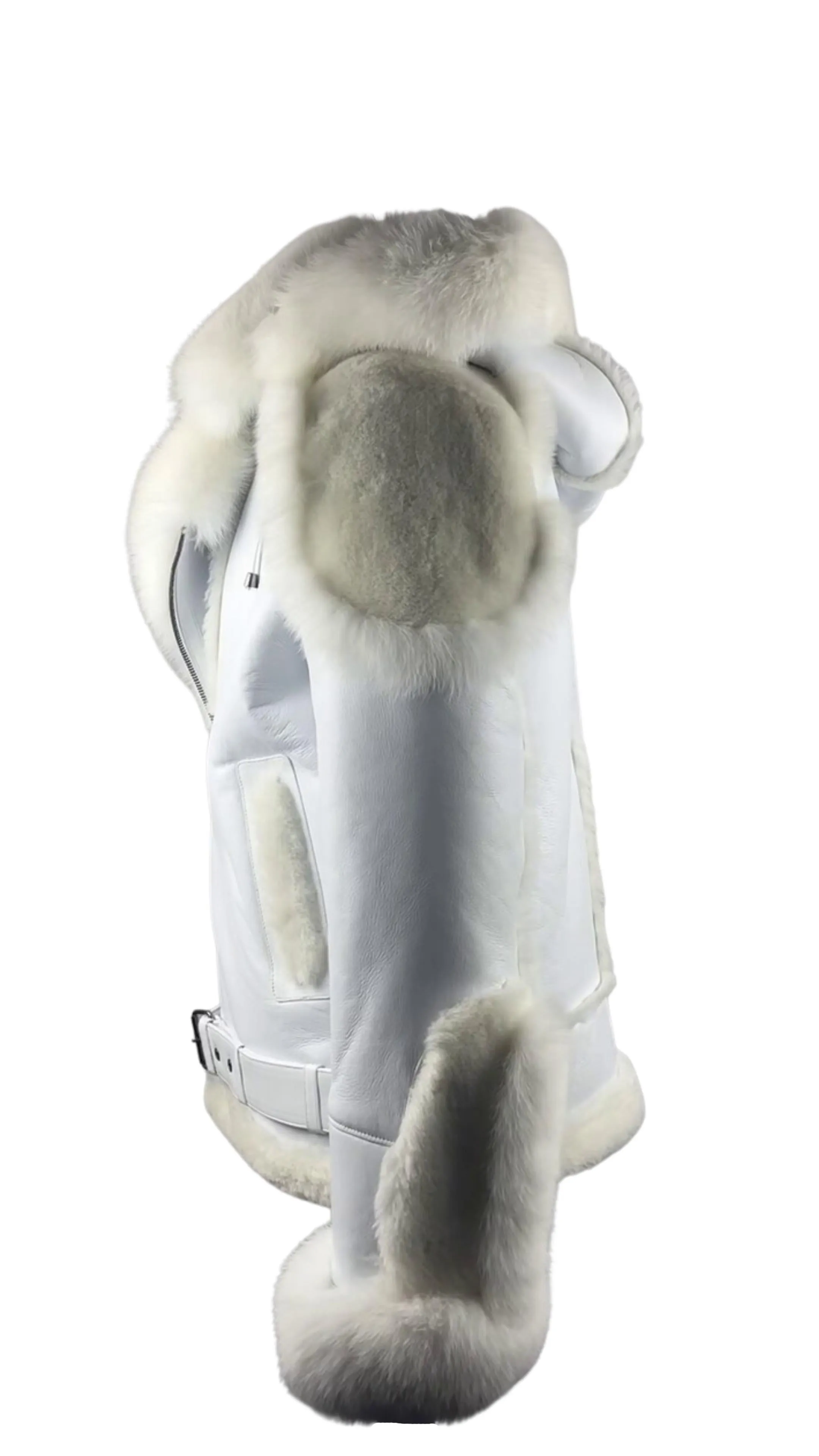 Men's White Fox Fur Trimmed Biker Shearling Jacket Style # 3004