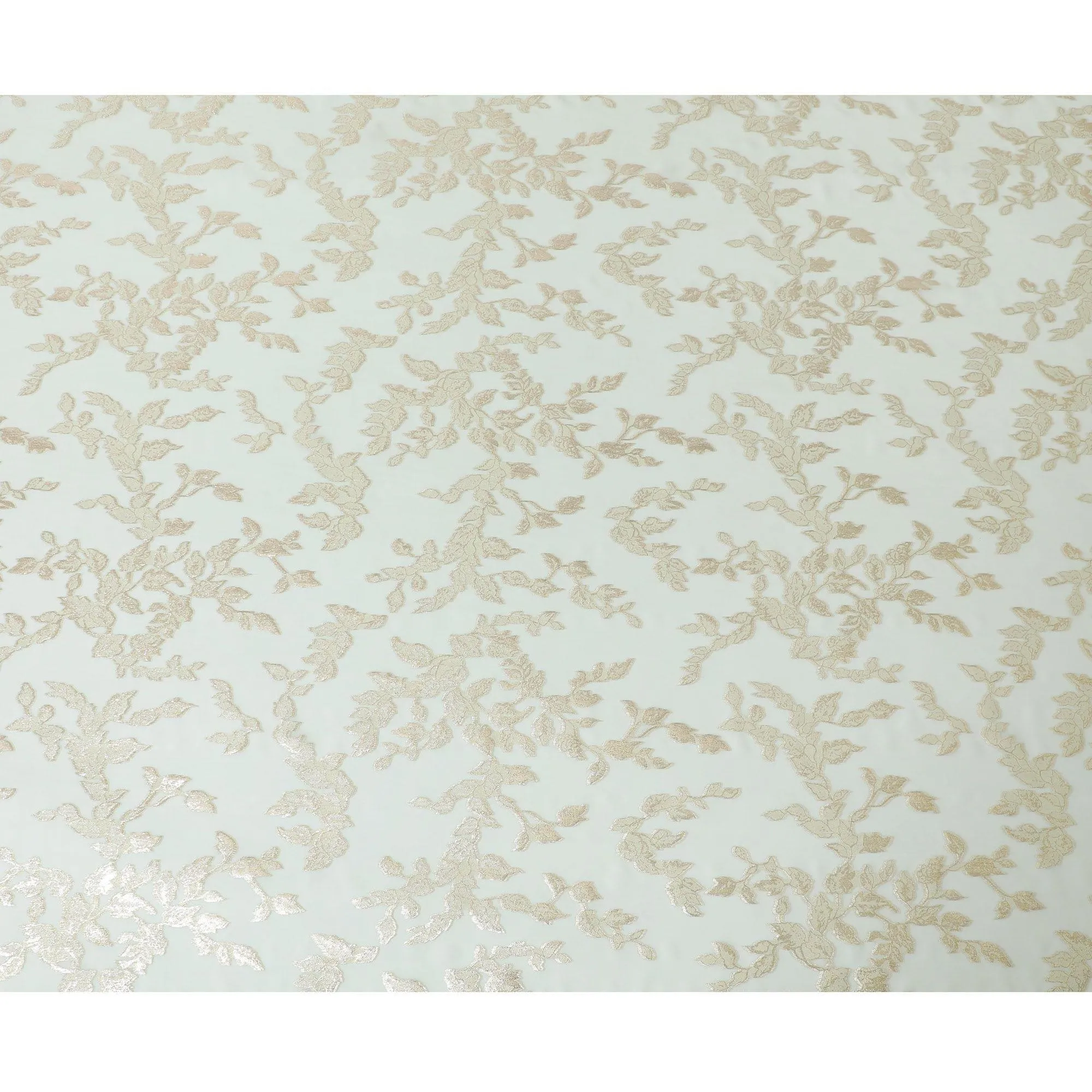 Mint green Premium pure silk chiffon fabric with gold metallic lurex in leaf design-D15447