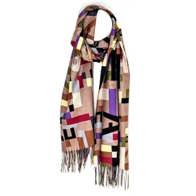 Multi abstract letter print scarf with tassels