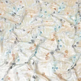 Multicolor premium hand printed pure silk chiffon fabric with gold metallic lurex in floral design-D9415