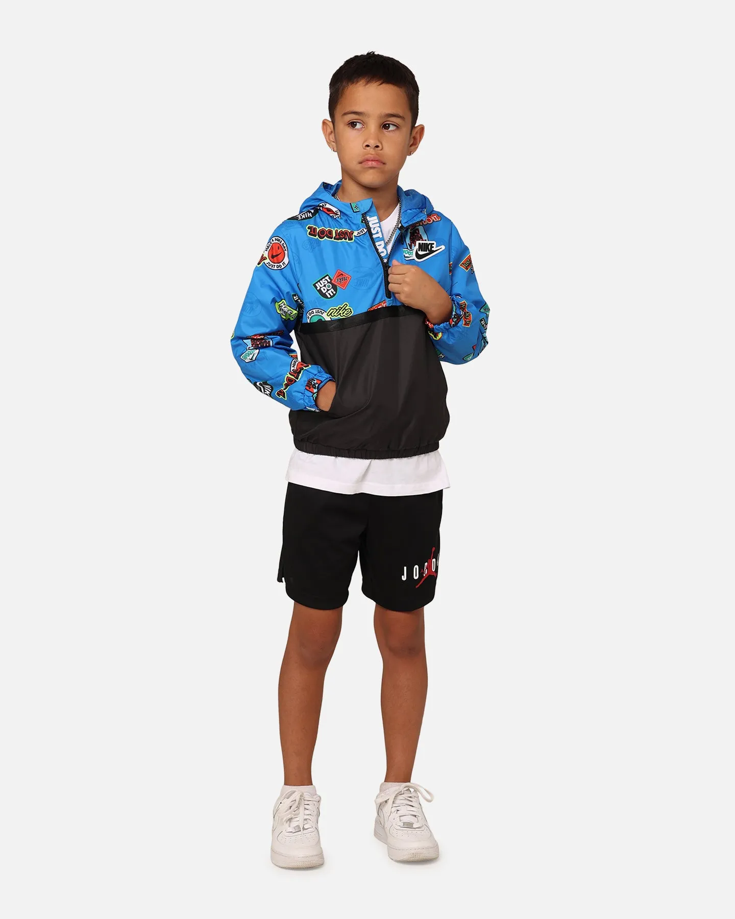 Nike Kids' Half-Zip Print Blocked Anorak Jacket Light Photo Blue