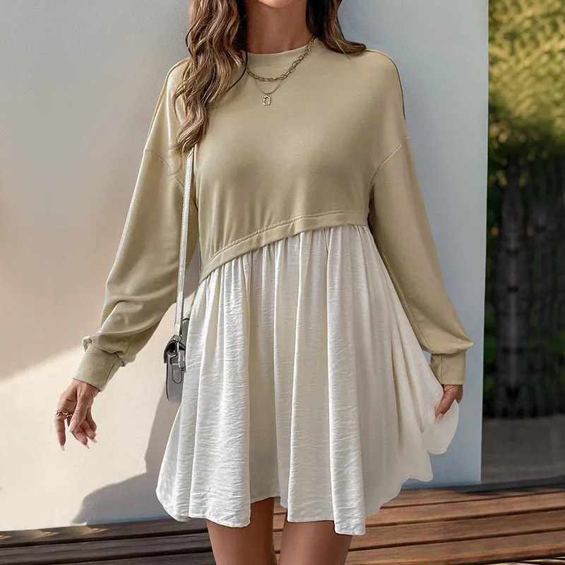 Patchwork Long Sleeve Casual Dress for Fall