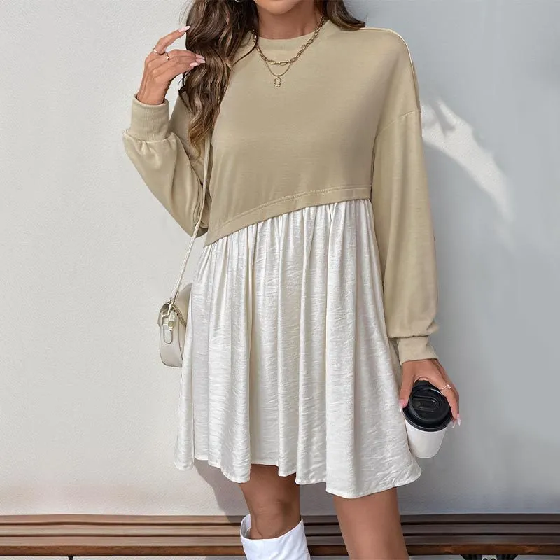 Patchwork Long Sleeve Casual Dress for Fall