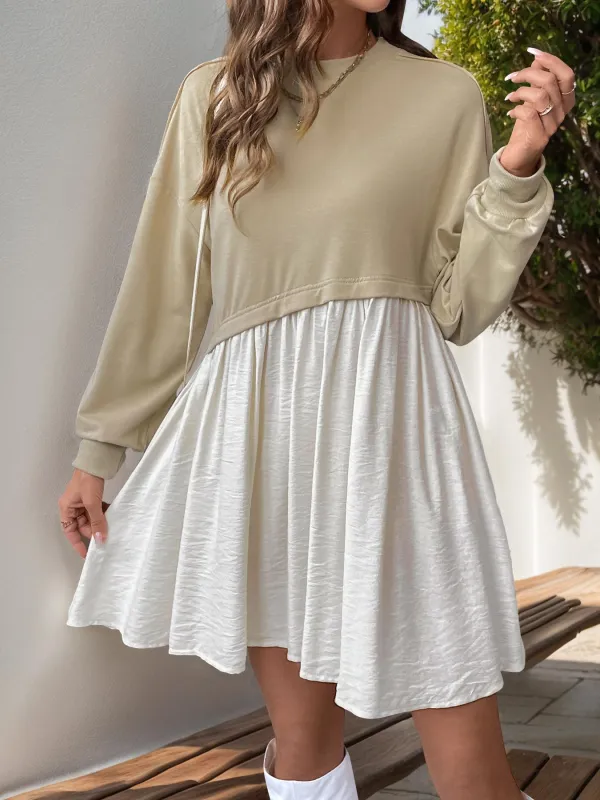 Patchwork Long Sleeve Casual Dress for Fall