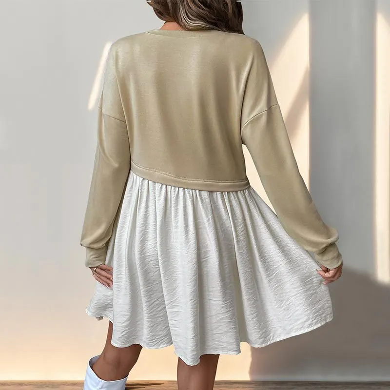Patchwork Long Sleeve Casual Dress for Fall