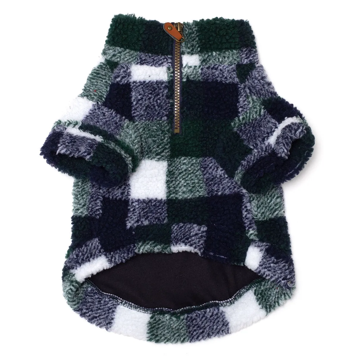 Quarter Zip Fleece Pullover Dog Coat Green/Navy