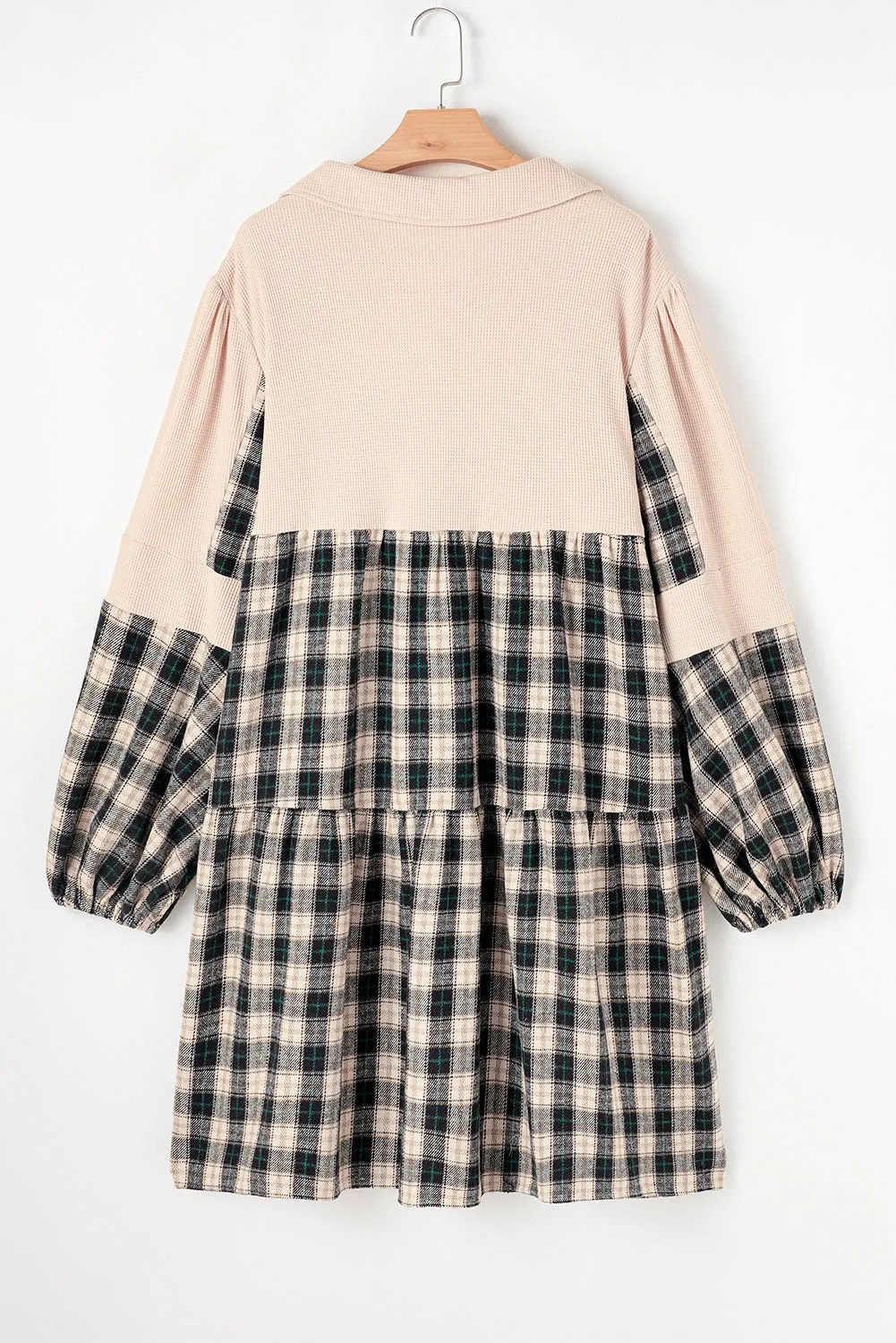 Stylish Plus Size Plaid Mini Dress with Puff Sleeves