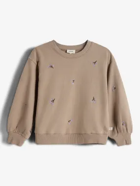 Sweatshirt w. Embroidery - Kids - Dark Beige