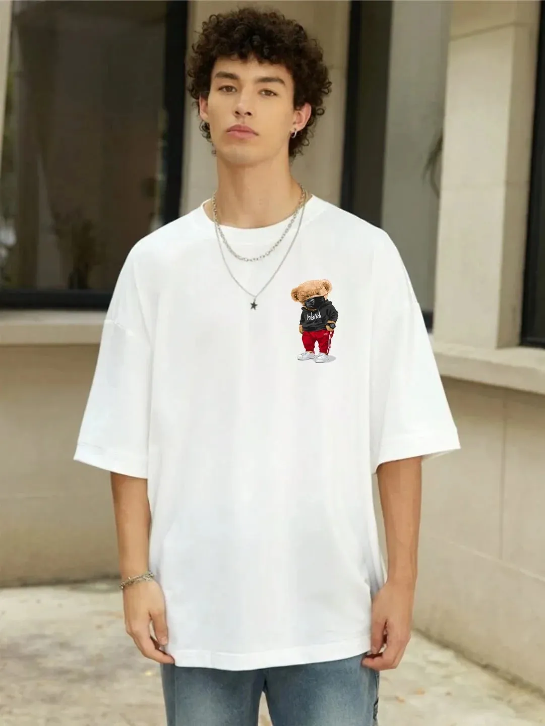 SXV  'HELLO TEDDY BEAR’ Printed Cool Aesthetic Oversized Baggy T-shirt