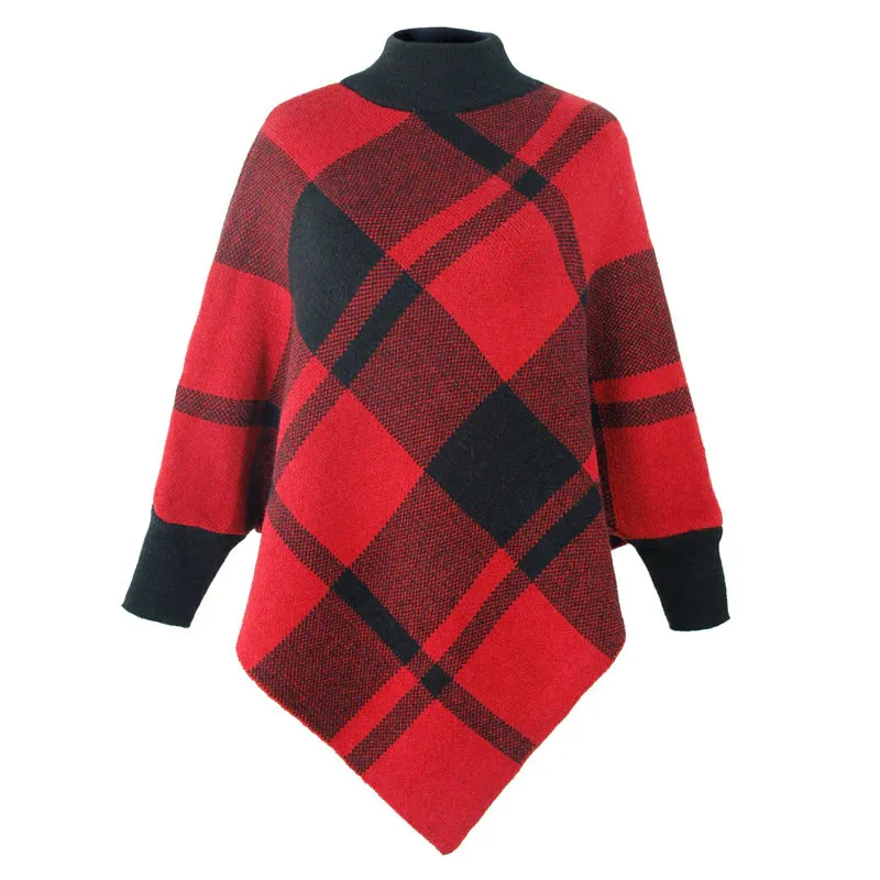TastyHottie - COLOURFUL PLAID BAT SLEEVE KNITTED CLOAK SHAWL