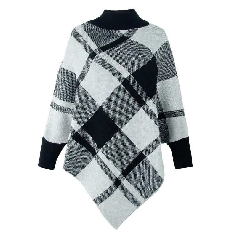 TastyHottie - COLOURFUL PLAID BAT SLEEVE KNITTED CLOAK SHAWL