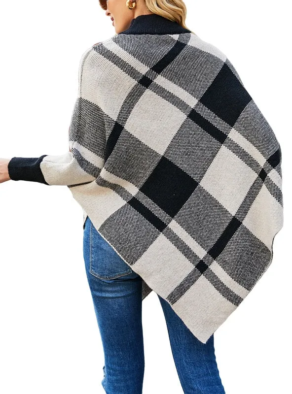 TastyHottie - COLOURFUL PLAID BAT SLEEVE KNITTED CLOAK SHAWL
