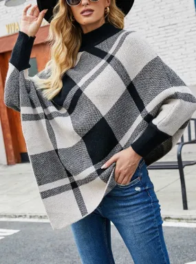 TastyHottie - COLOURFUL PLAID BAT SLEEVE KNITTED CLOAK SHAWL