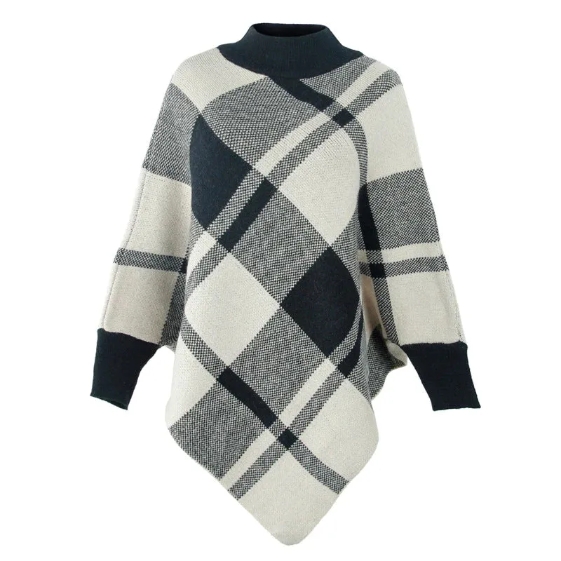 TastyHottie - COLOURFUL PLAID BAT SLEEVE KNITTED CLOAK SHAWL