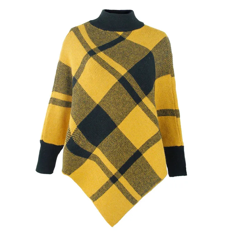 TastyHottie - COLOURFUL PLAID BAT SLEEVE KNITTED CLOAK SHAWL