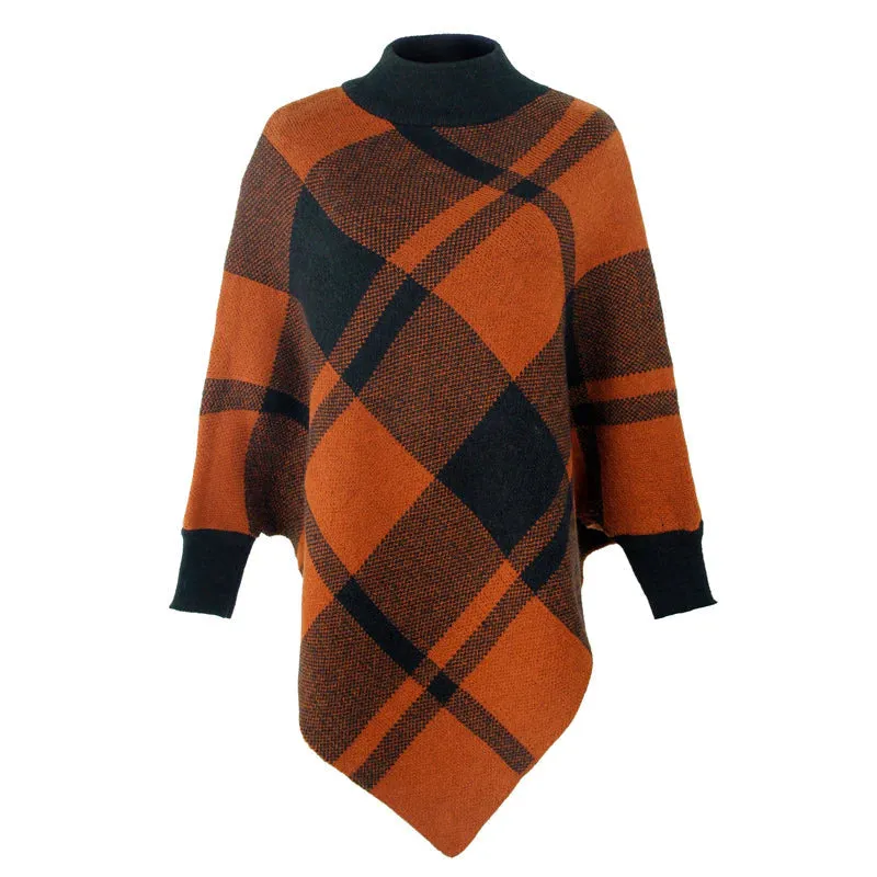 TastyHottie - COLOURFUL PLAID BAT SLEEVE KNITTED CLOAK SHAWL