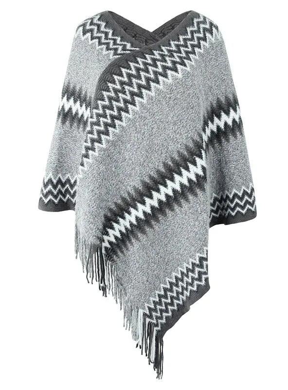 TastyHottie - FRINGE KNIT SWEATER SHAWL CLOAK