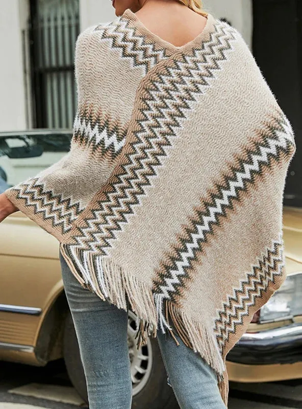 TastyHottie - FRINGE KNIT SWEATER SHAWL CLOAK