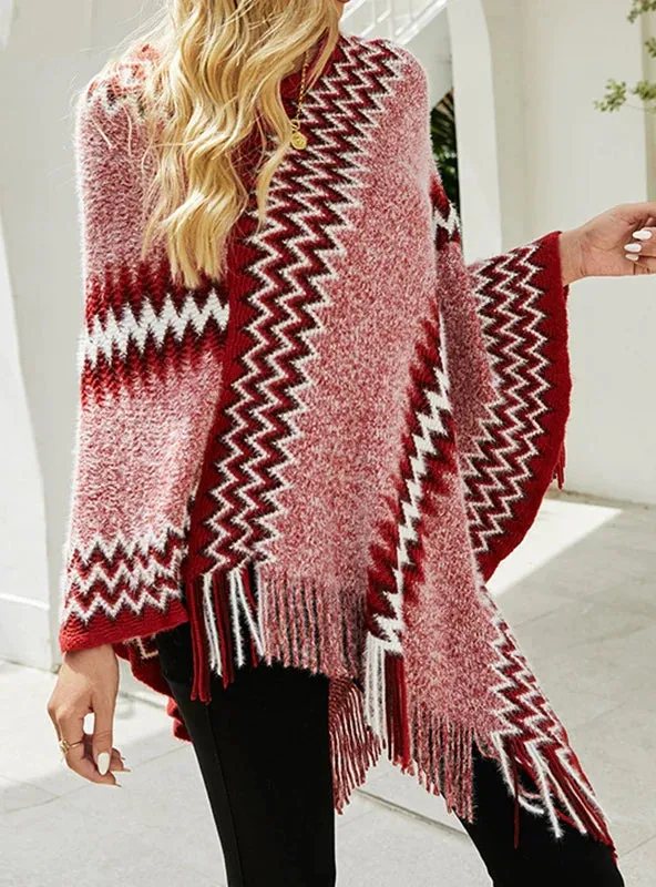 TastyHottie - FRINGE KNIT SWEATER SHAWL CLOAK