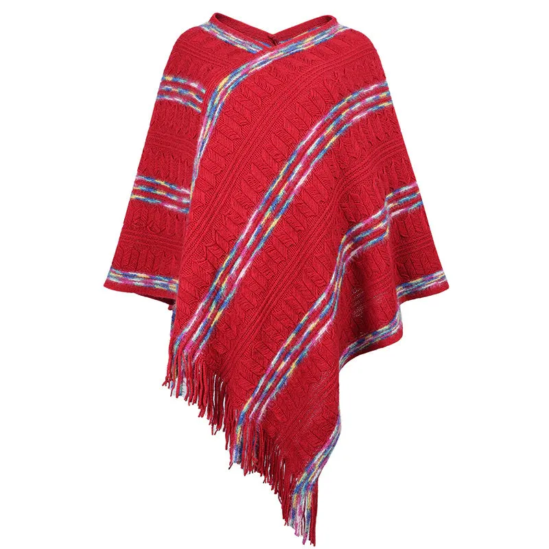 TastyHottie - LOOSE RAINBOW STRIPED SCARF FRINGED CLOAK SHAWL