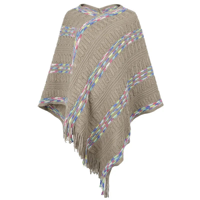 TastyHottie - LOOSE RAINBOW STRIPED SCARF FRINGED CLOAK SHAWL
