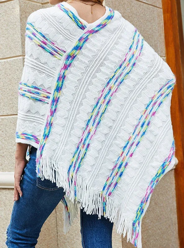TastyHottie - LOOSE RAINBOW STRIPED SCARF FRINGED CLOAK SHAWL