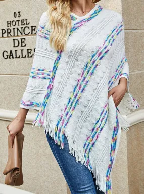 TastyHottie - LOOSE RAINBOW STRIPED SCARF FRINGED CLOAK SHAWL