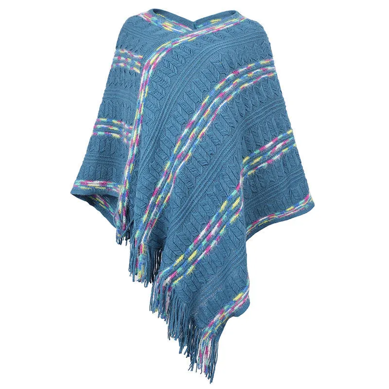 TastyHottie - LOOSE RAINBOW STRIPED SCARF FRINGED CLOAK SHAWL