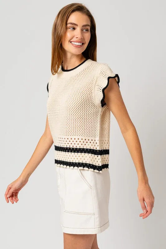 TEEK - Cream Black Ruffle Sleeveless Color Contrast Top