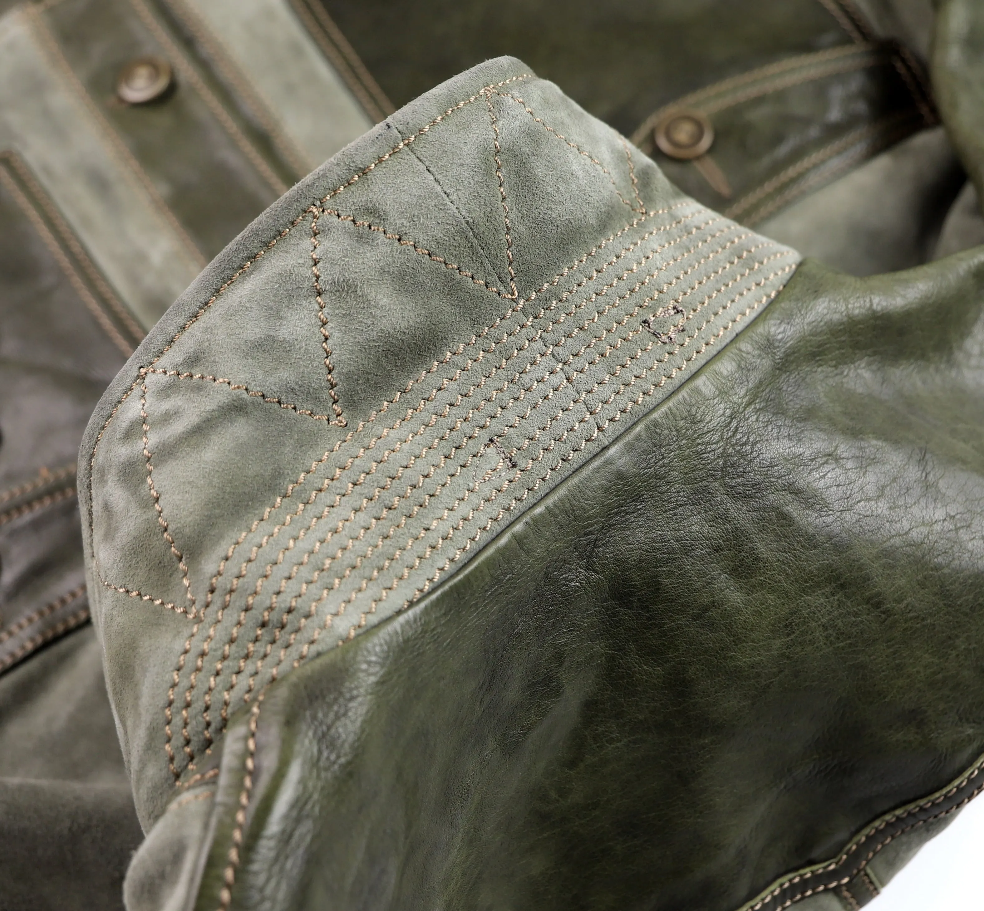 Thedi Niko Button-Up Jacket, size XXL, Green Goat Suede and Cowhide