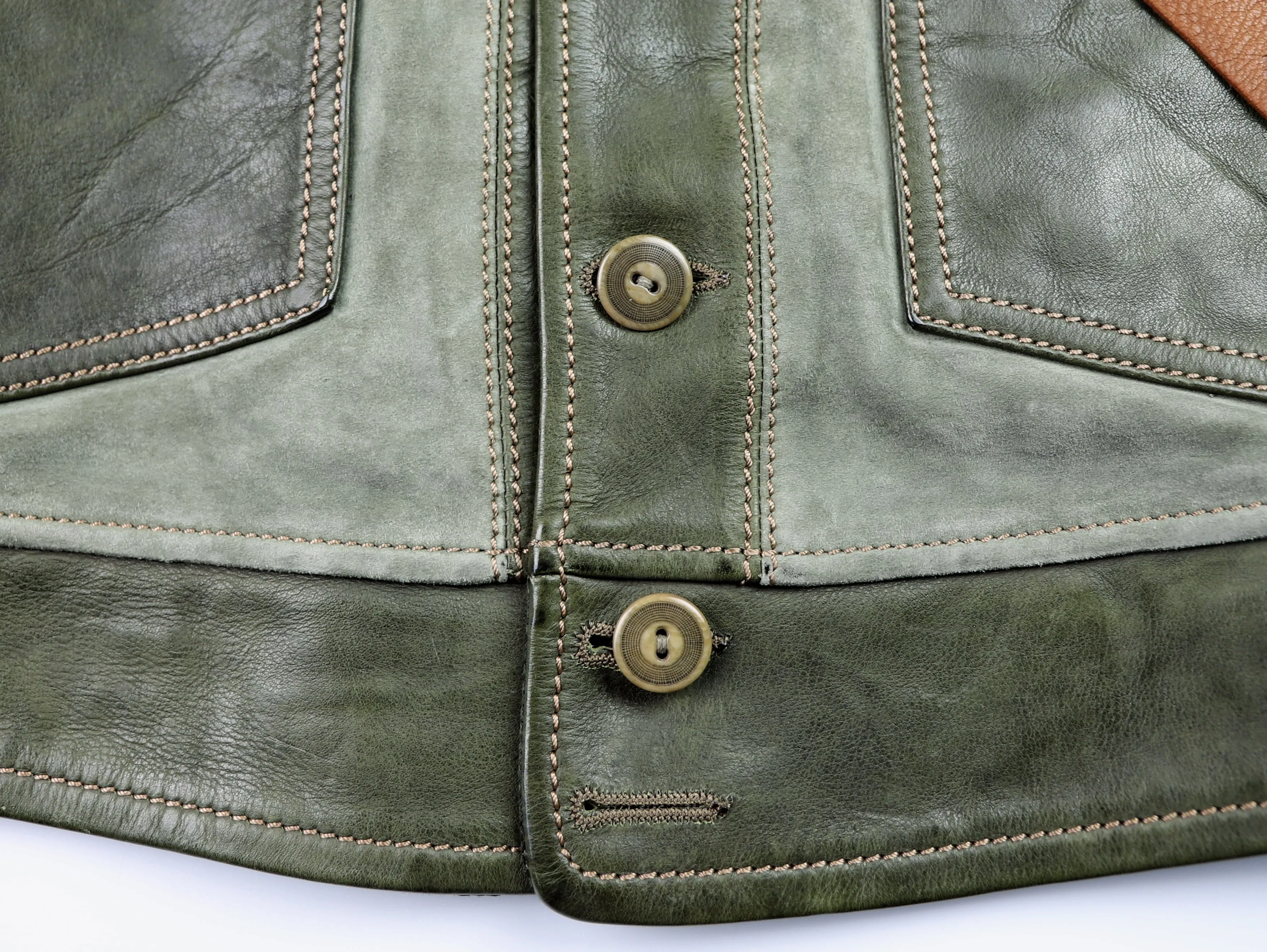 Thedi Niko Button-Up Jacket, size XXL, Green Goat Suede and Cowhide