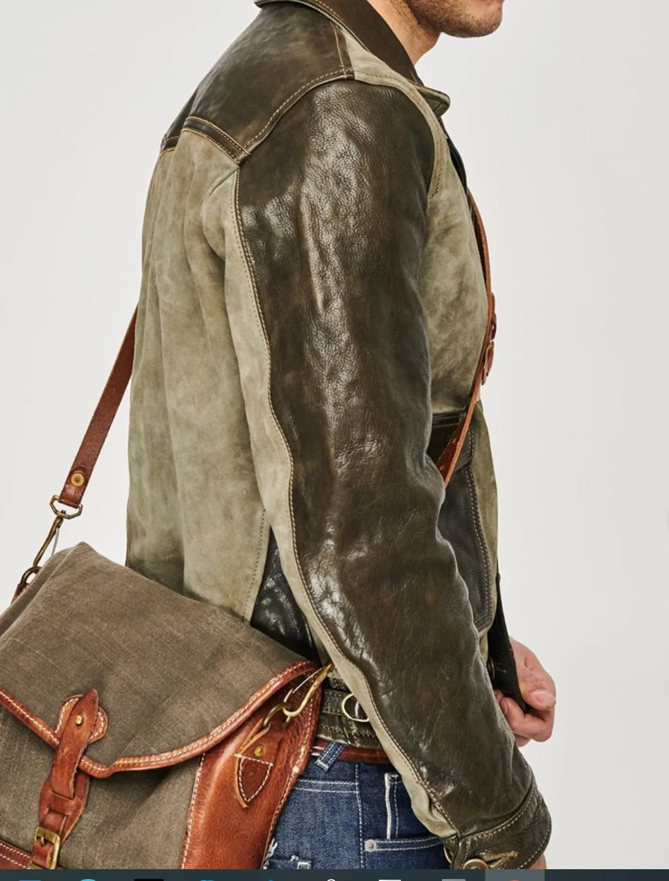 Thedi Niko Button-Up Jacket, size XXL, Green Goat Suede and Cowhide
