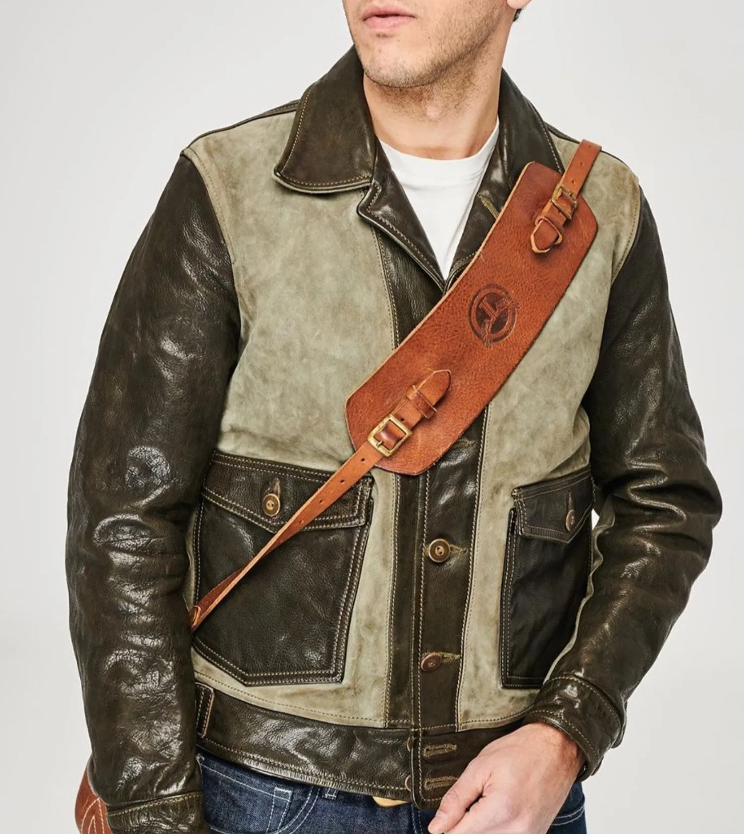 Thedi Niko Button-Up Jacket, size XXL, Green Goat Suede and Cowhide