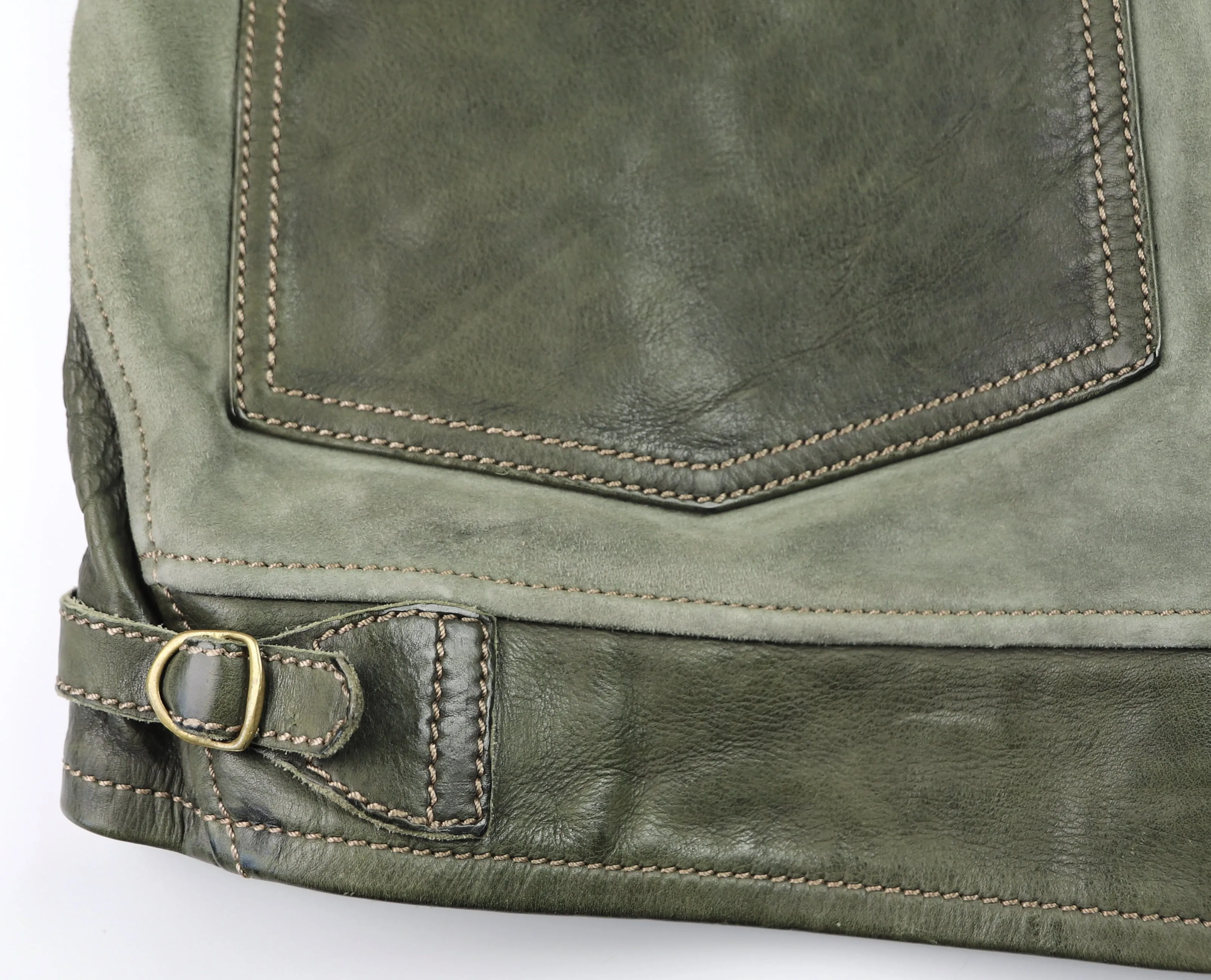 Thedi Niko Button-Up Jacket, size XXL, Green Goat Suede and Cowhide