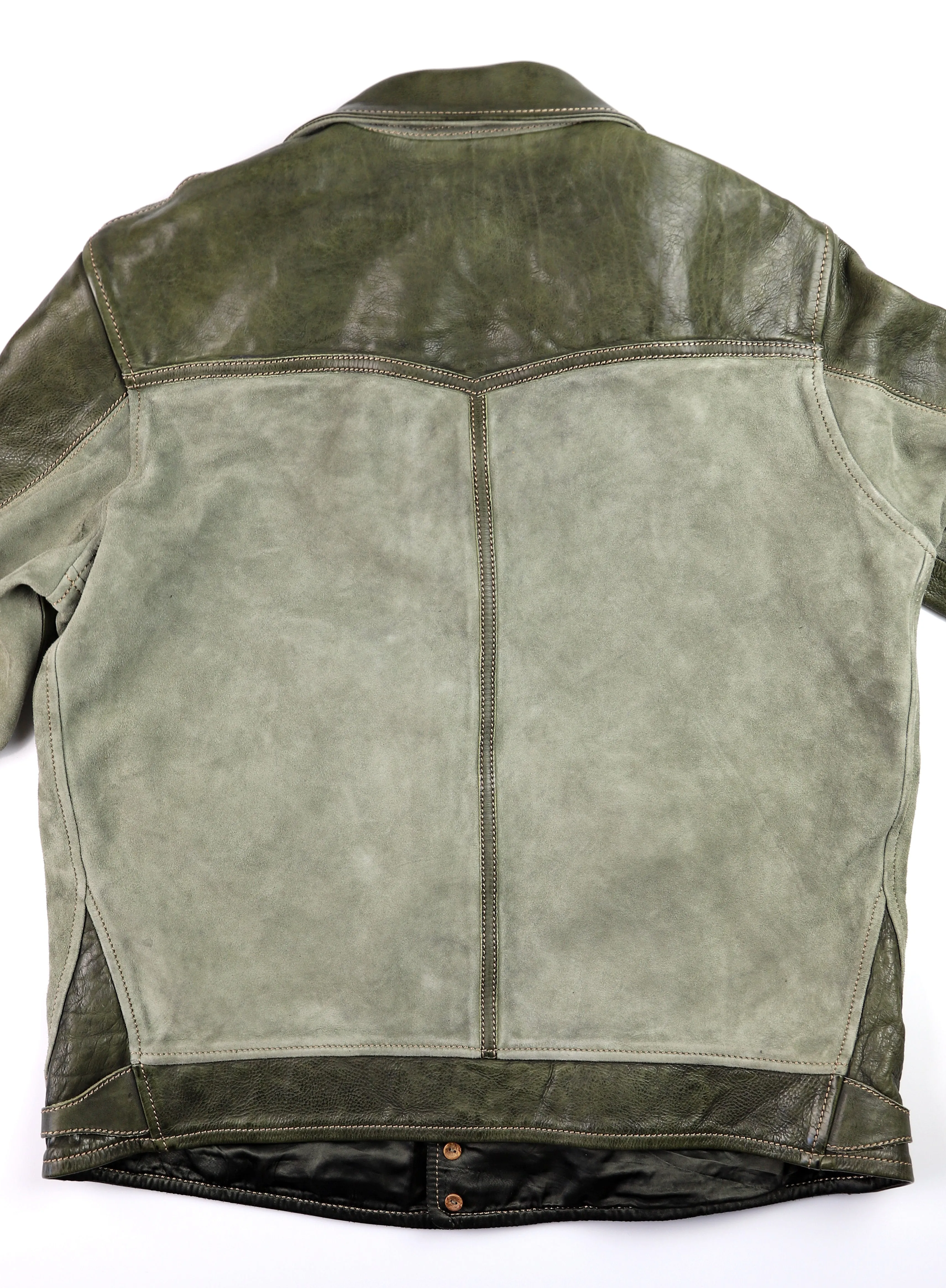 Thedi Niko Button-Up Jacket, size XXL, Green Goat Suede and Cowhide