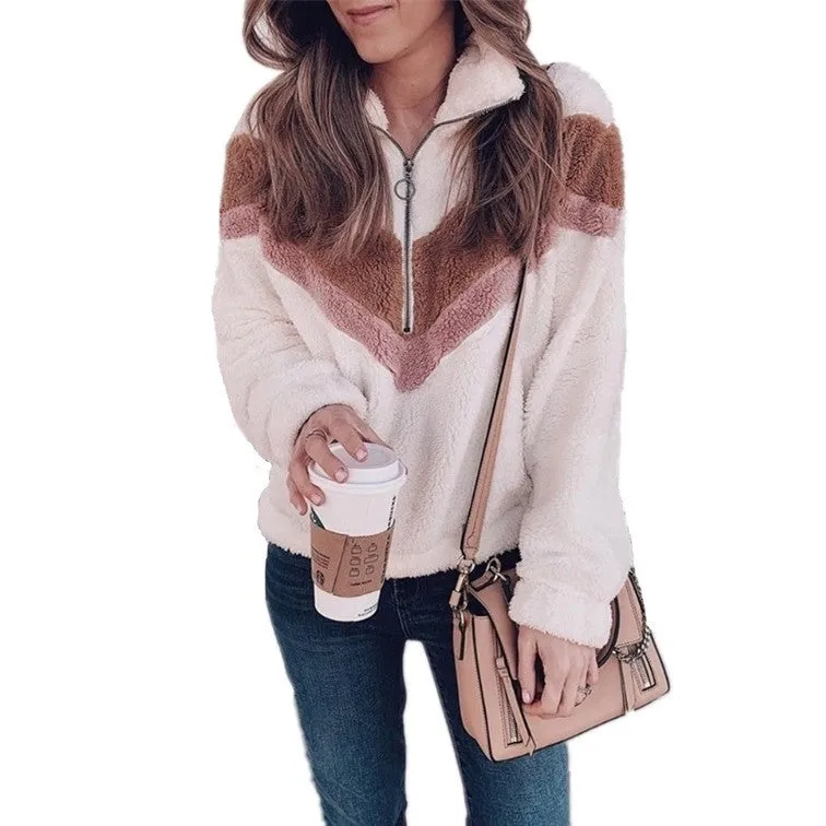 Toleet winter outfits men Black Friday Cyber Monday Christmas Autumn and Winter Fashion Stitching Zipper Women's Coat Plush Sweater Coat