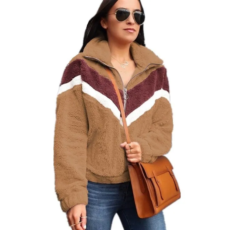 Toleet winter outfits men Black Friday Cyber Monday Christmas Autumn and Winter Fashion Stitching Zipper Women's Coat Plush Sweater Coat