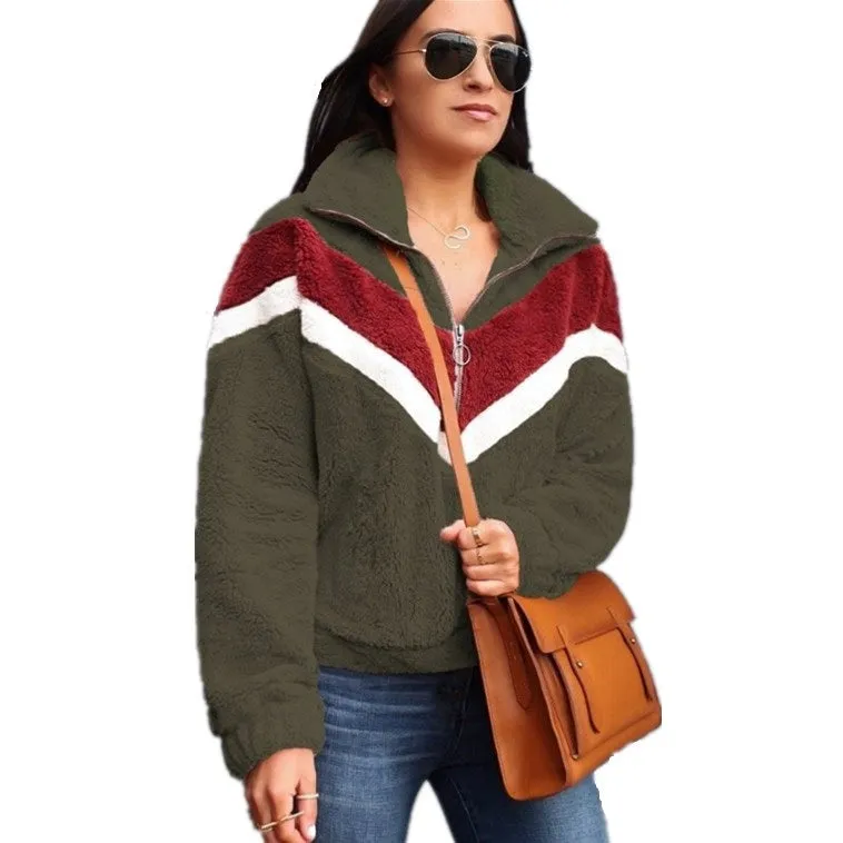 Toleet winter outfits men Black Friday Cyber Monday Christmas Autumn and Winter Fashion Stitching Zipper Women's Coat Plush Sweater Coat