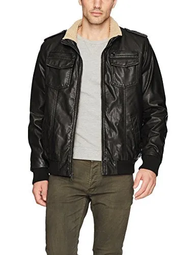 Tommy Hilfiger Men's Vintage Deer Sherpa Aviator Bomber Jacket, Black, Large