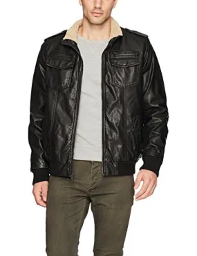 Tommy Hilfiger Men's Vintage Deer Sherpa Aviator Bomber Jacket, Black, Large
